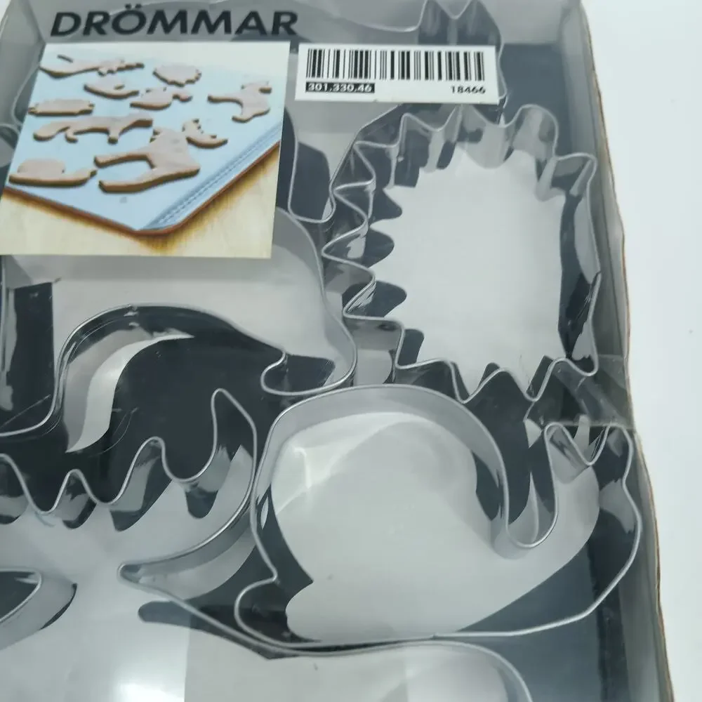 IKEA DROMMAR Animal Cookie Cutters Set of 6 Silver Metal Dishwasher Safe New